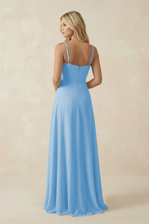 Spaghetti Strap Chiffon A - Line Bridesmaid Dress in Steel Blue - KISS BRIDAL Bridesmaid Dresses