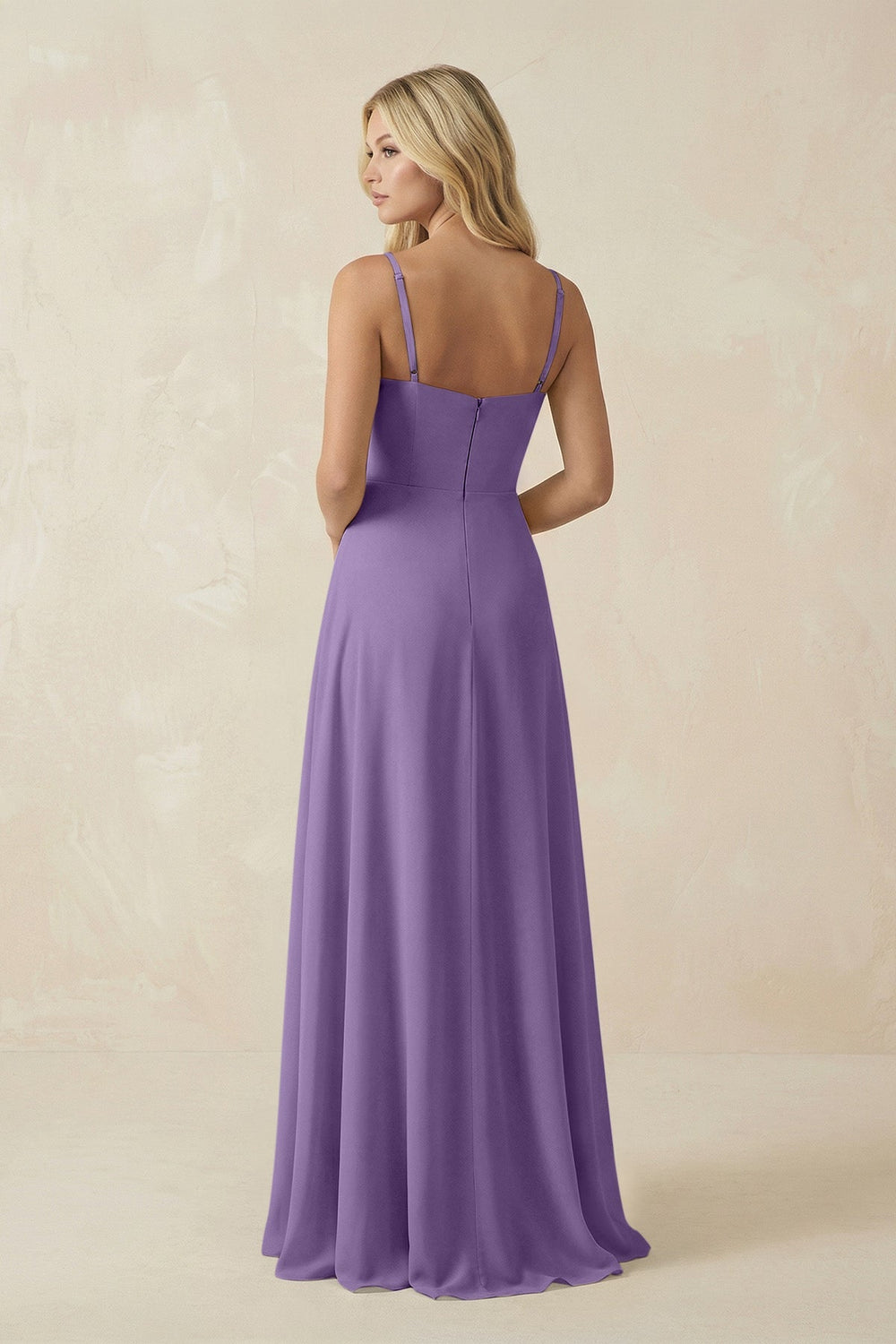 Spaghetti Strap Chiffon A - Line Bridesmaid Dress in Tahiti - KISS BRIDAL Bridesmaid Dresses