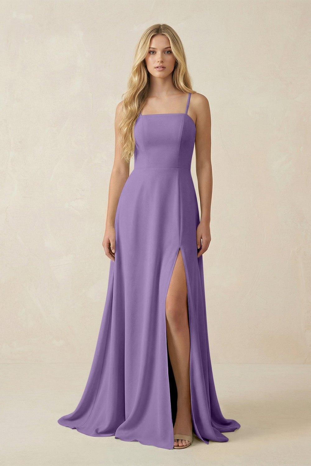 Spaghetti Strap Chiffon A - Line Bridesmaid Dress in Tahiti - KISS BRIDAL Bridesmaid Dresses