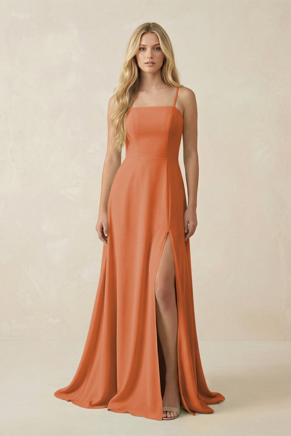 Spaghetti Strap Chiffon A - Line Bridesmaid Dress in Terracotta - KISS BRIDAL Bridesmaid Dresses