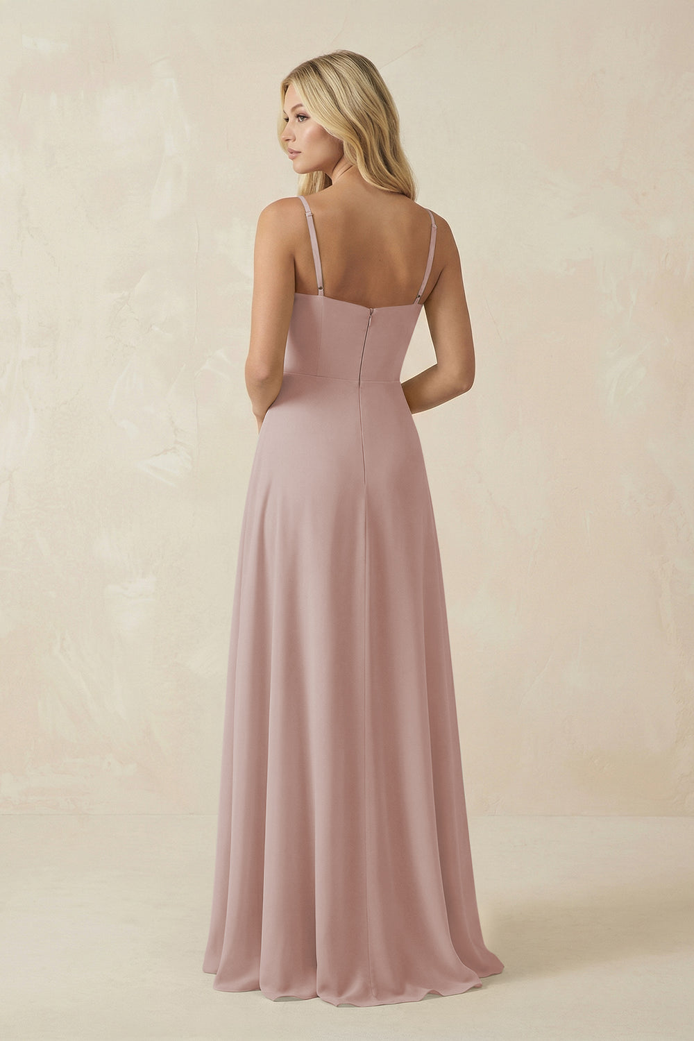 Spaghetti Strap Chiffon A-Line Bridesmaid Dress in Toffee