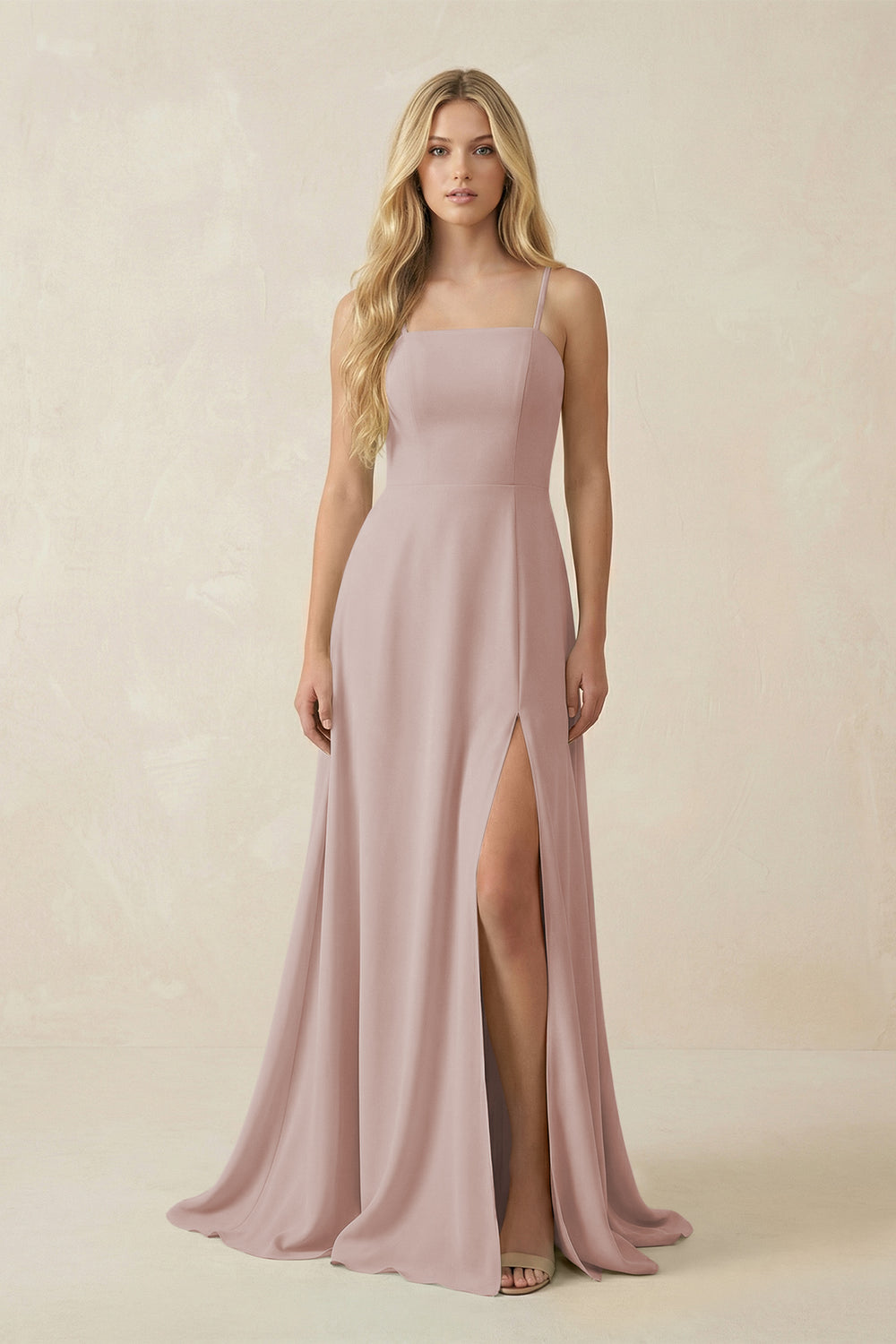 Spaghetti Strap Chiffon A-Line Bridesmaid Dress in Toffee