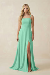 Spaghetti Strap Chiffon A - Line Bridesmaid Dress in Turquoise - KISS BRIDAL Bridesmaid Dresses