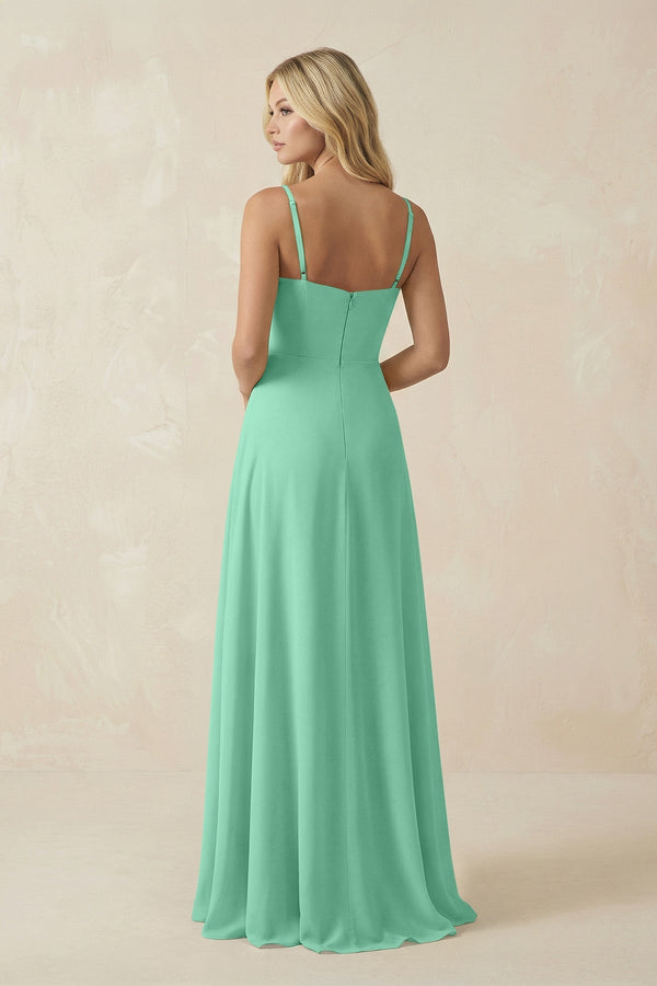 Spaghetti Strap Chiffon A - Line Bridesmaid Dress in Turquoise - KISS BRIDAL Bridesmaid Dresses
