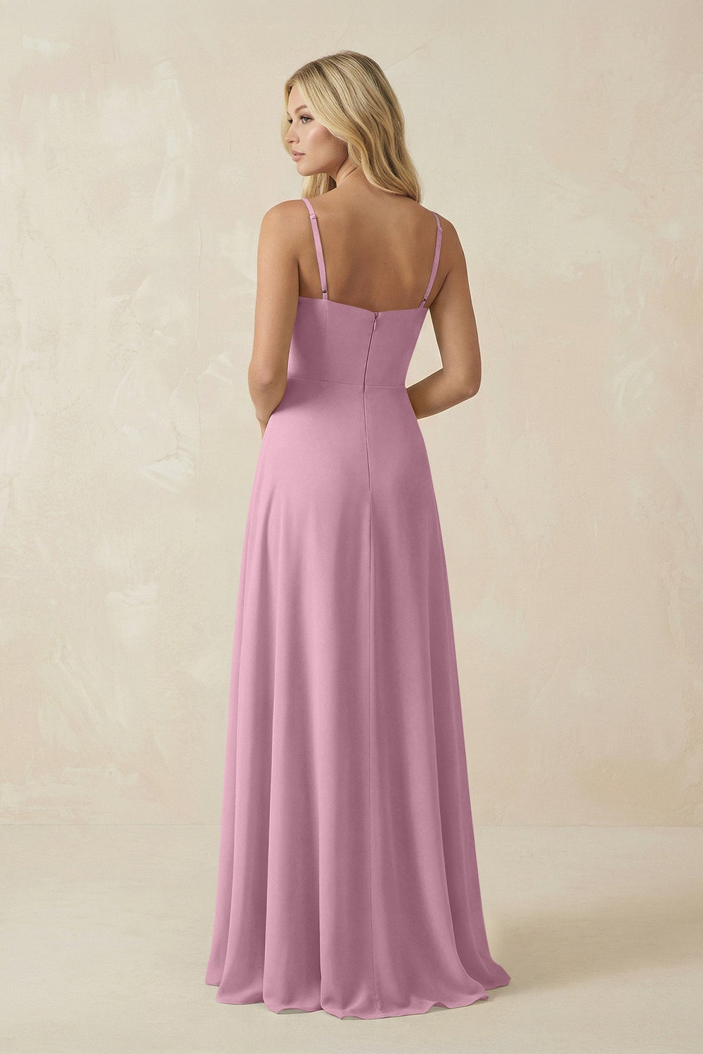 Spaghetti Strap Chiffon A - Line Bridesmaid Dress in Vintage Mauve - KISS BRIDAL Bridesmaid Dresses