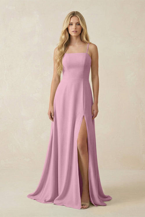 Spaghetti Strap Chiffon A - Line Bridesmaid Dress in Vintage Mauve - KISS BRIDAL Bridesmaid Dresses