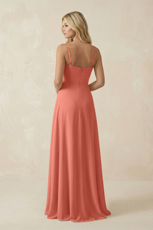 Spaghetti Strap Chiffon A - Line Bridesmaid Dress in Wild Rose - KISS BRIDAL Bridesmaid Dresses