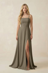 Spaghetti Strap Chiffon A - Line Bridesmaid Dress in Willow Green - KISS BRIDAL Bridesmaid Dresses