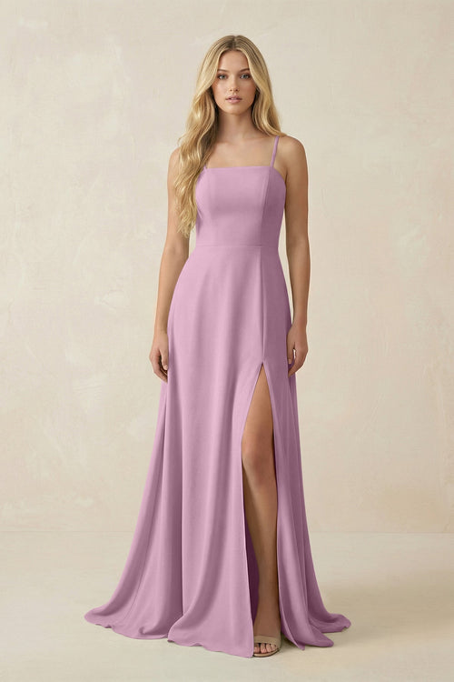 Spaghetti Strap Chiffon A - Line Bridesmaid Dress in Wisteria - KISS BRIDAL Bridesmaid Dresses