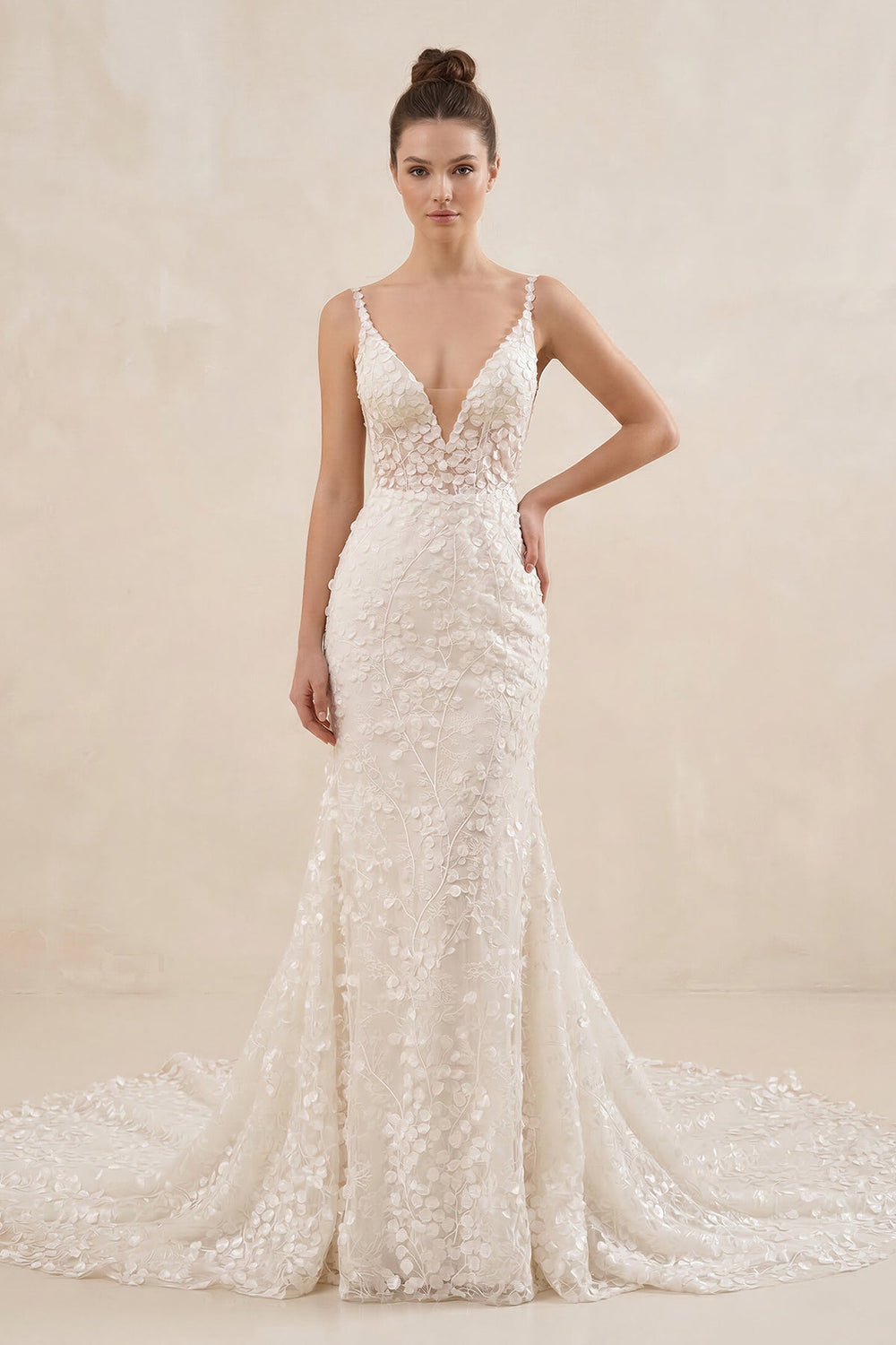 Spaghetti Strap Mermaid Appliqued Wedding Dress in Ivory - KISS BRIDAL Wedding Dresses