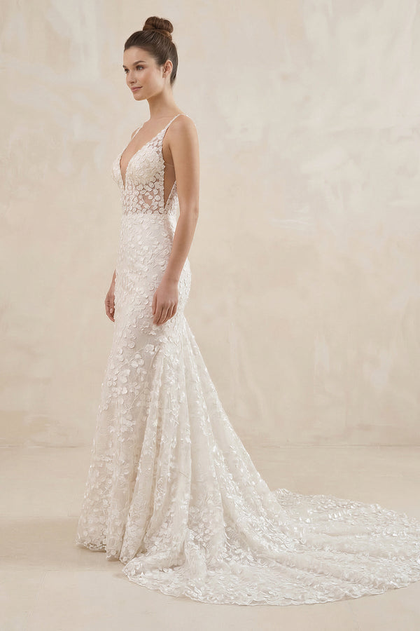 Spaghetti Strap Mermaid Appliqued Wedding Dress in Ivory - SHE IS ME Wedding Dresses