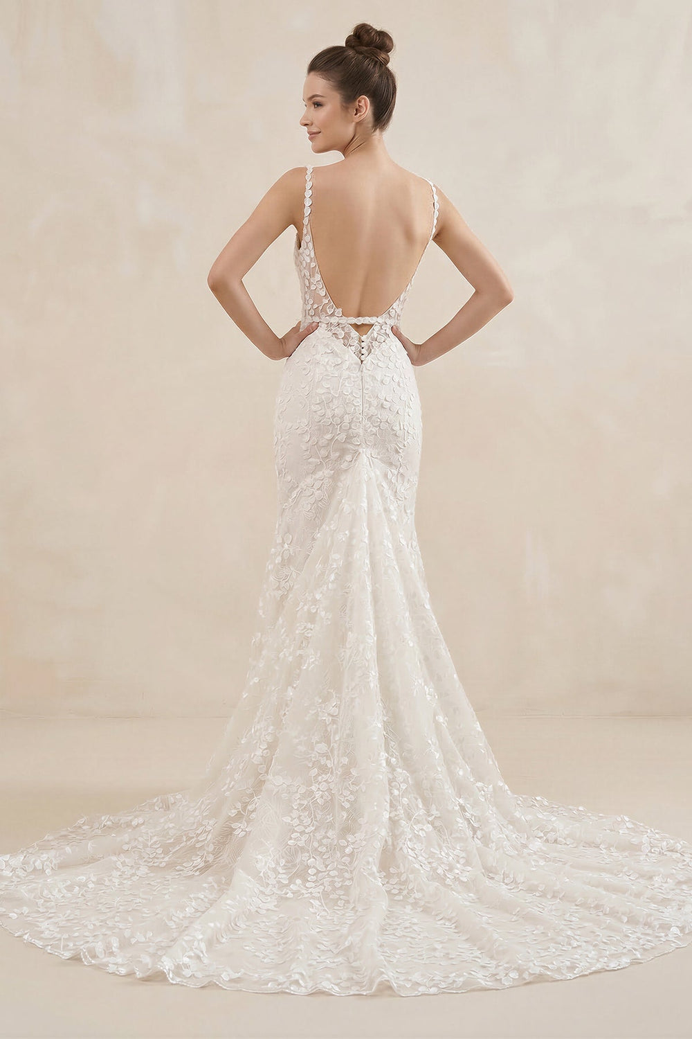 Spaghetti Strap Mermaid Appliqued Wedding Dress in Ivory - KISS BRIDAL Wedding Dresses