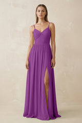 Spaghetti Strap Pleated A - Line Chiffon Bridesmaid Dress in Amethyst - KISS BRIDAL Bridesmaid Dresses