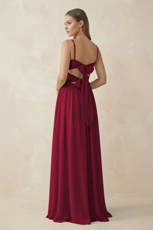 Spaghetti Strap Pleated A - Line Chiffon Bridesmaid Dress in Berry - SHE IS ME Bridesmaid Dresses