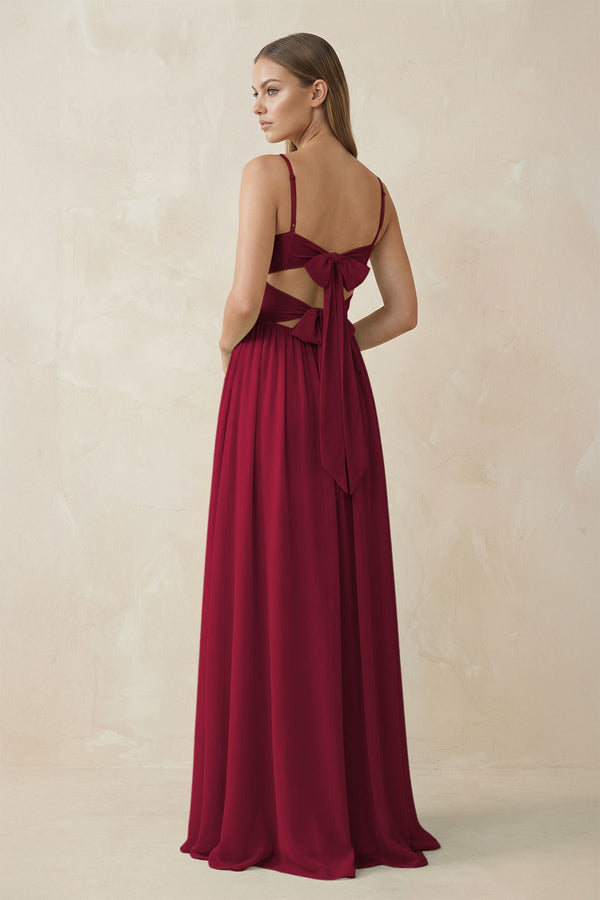 Spaghetti Strap Pleated A - Line Chiffon Bridesmaid Dress in Berry - SHE IS ME Bridesmaid Dresses