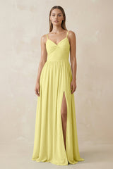 Spaghetti Strap Pleated A - Line Chiffon Bridesmaid Dress in Buttercup - KISS BRIDAL Bridesmaid Dresses