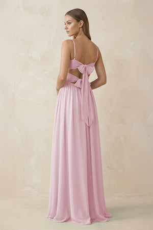 Spaghetti Strap Pleated A - Line Chiffon Bridesmaid Dress in Candy Pink - SHE IS ME Bridesmaid Dresses