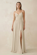 Spaghetti Strap Pleated A - Line Chiffon Bridesmaid Dress in Champagne - KISS BRIDAL Bridesmaid Dresses