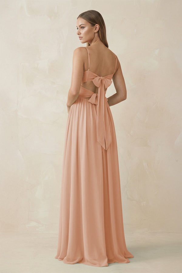 Spaghetti Strap Pleated A - Line Chiffon Bridesmaid Dress in Champagne Rose - SHE IS ME Bridesmaid Dresses