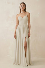 Spaghetti Strap Pleated A - Line Chiffon Bridesmaid Dress in Dove Gray - KISS BRIDAL Bridesmaid Dresses