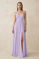 Spaghetti Strap Pleated A - Line Chiffon Bridesmaid Dress in Lavender - KISS BRIDAL Bridesmaid Dresses
