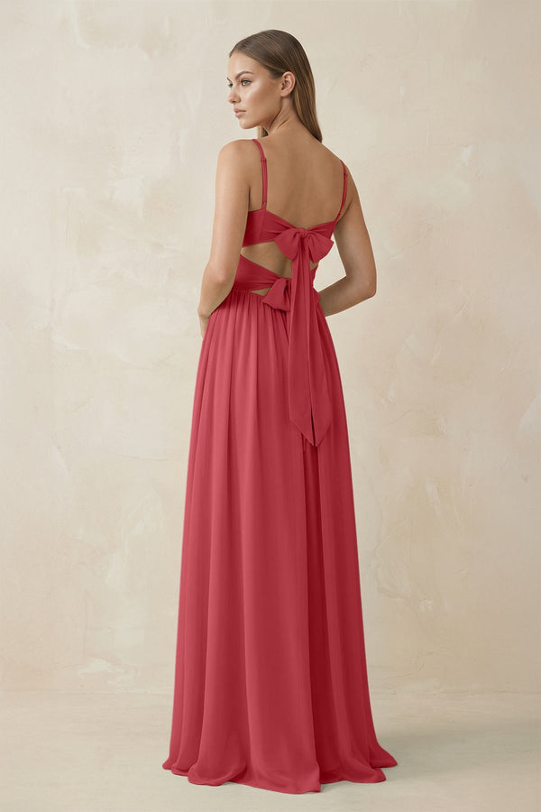 Spaghetti Strap Pleated A - Line Chiffon Bridesmaid Dress in Merlot - SHE IS ME Bridesmaid Dresses