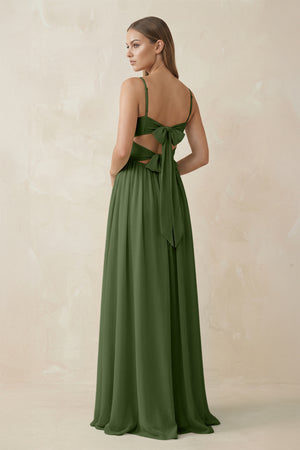 Spaghetti Strap Pleated A-Line Chiffon Bridesmaid Dress in Moss (2) | KISSBRIDAL