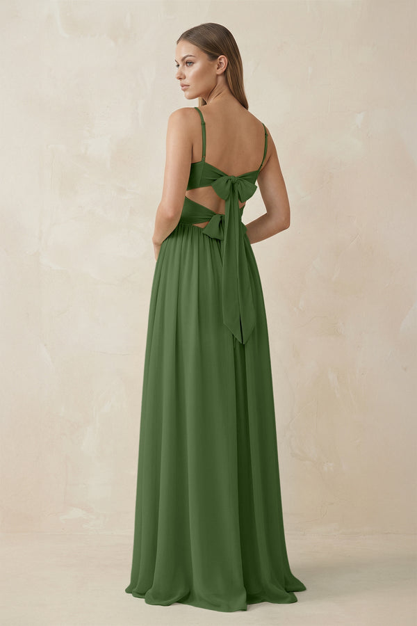 Spaghetti Strap Pleated A - Line Chiffon Bridesmaid Dress in Moss - SHE IS ME Bridesmaid Dresses