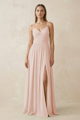 Spaghetti Strap Pleated A - Line Chiffon Bridesmaid Dress in Pale Blush - KISS BRIDAL Bridesmaid Dresses