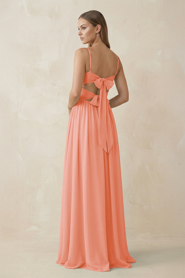 Spaghetti Strap Pleated A - Line Chiffon Bridesmaid Dress in Rosette - SHE IS ME Bridesmaid Dresses