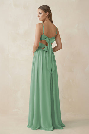 Spaghetti Strap Pleated A - Line Chiffon Bridesmaid Dress in Sea Glass - SHE IS ME Bridesmaid Dresses