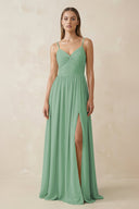 Spaghetti Strap Pleated A - Line Chiffon Bridesmaid Dress in Sea Glass - SHE IS ME Bridesmaid Dresses