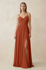 Spaghetti Strap Pleated A - Line Chiffon Bridesmaid Dress in Spice - KISS BRIDAL Bridesmaid Dresses
