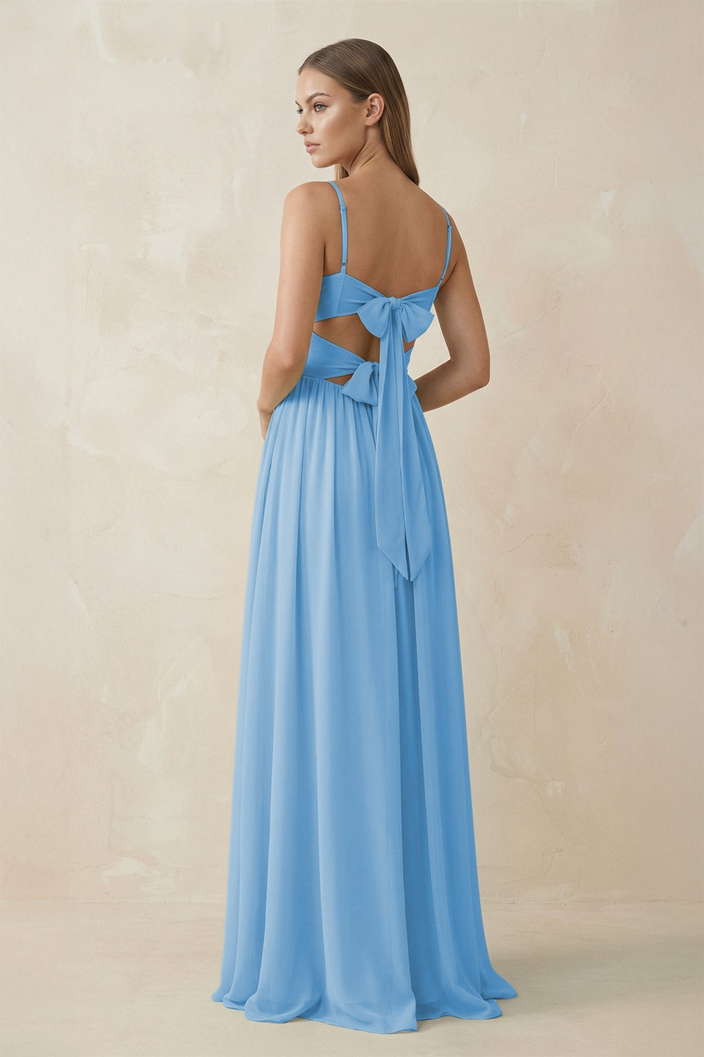 Spaghetti Strap Pleated A - Line Chiffon Bridesmaid Dress in Steel Blue - SHE IS ME Bridesmaid Dresses