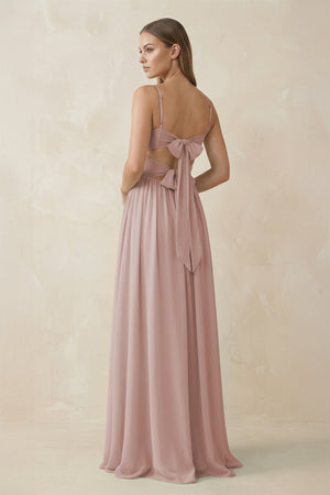 Spaghetti Strap Pleated A - Line Chiffon Bridesmaid Dress in Toffee - SHE IS ME Bridesmaid Dresses