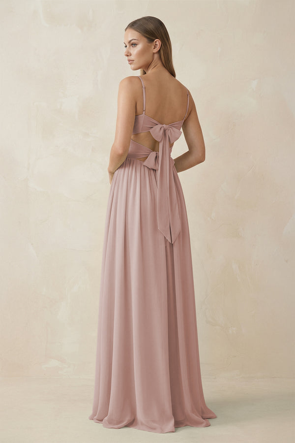 Spaghetti Strap Pleated A - Line Chiffon Bridesmaid Dress in Toffee - SHE IS ME Bridesmaid Dresses