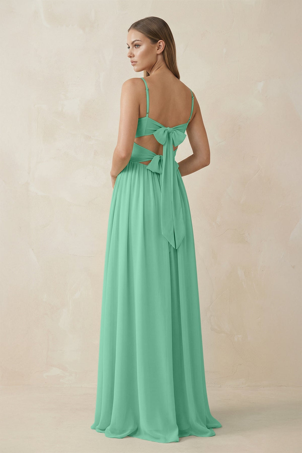 Spaghetti Strap Pleated A - Line Chiffon Bridesmaid Dress in Turquoise - SHE IS ME Bridesmaid Dresses