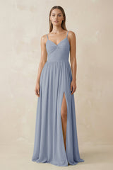 Spaghetti Strap Pleated A - Line Chiffon Bridesmaid Dress in Twilight - KISS BRIDAL Bridesmaid Dresses
