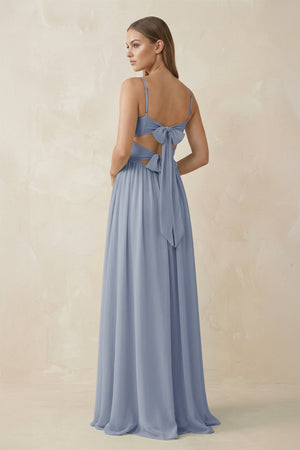 Spaghetti Strap Pleated A - Line Chiffon Bridesmaid Dress in Twilight - SHE IS ME Bridesmaid Dresses