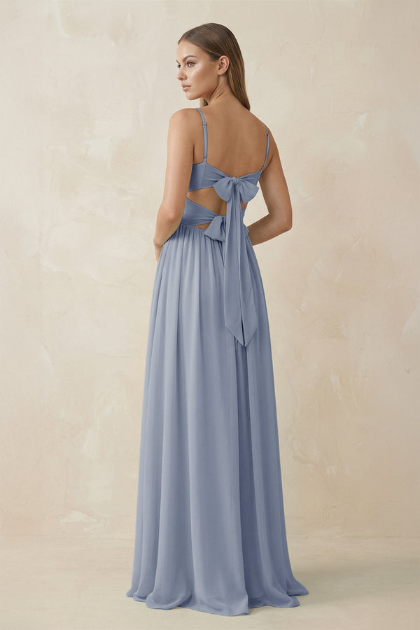 Spaghetti Strap Pleated A - Line Chiffon Bridesmaid Dress in Twilight - SHE IS ME Bridesmaid Dresses
