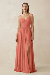 Spaghetti Strap Pleated A - Line Chiffon Bridesmaid Dress in Wild Rose - KISS BRIDAL Bridesmaid Dresses
