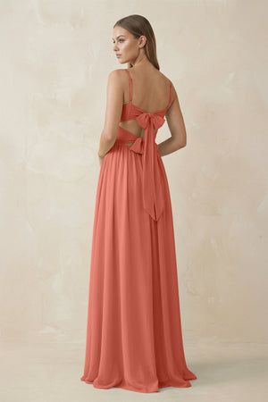 Spaghetti Strap Pleated A - Line Chiffon Bridesmaid Dress in Wild Rose - SHE IS ME Bridesmaid Dresses