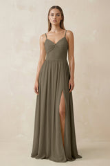 Spaghetti Strap Pleated A - Line Chiffon Bridesmaid Dress in Willow Green - KISS BRIDAL Bridesmaid Dresses