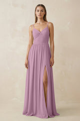 Spaghetti Strap Pleated A - Line Chiffon Bridesmaid Dress in Wisteria - KISS BRIDAL Bridesmaid Dresses