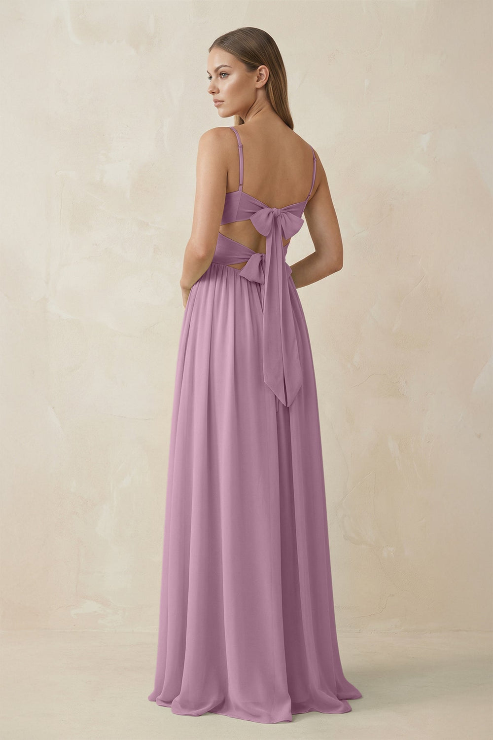 Spaghetti Strap Pleated A - Line Chiffon Bridesmaid Dress in Wisteria - SHE IS ME Bridesmaid Dresses