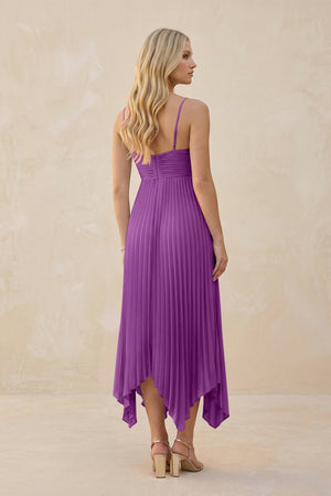 Spaghetti Strap Pleated A - Line Chiffon Midi Bridesmaid Dress in Amethyst - KISS BRIDAL Bridesmaid Dresses