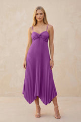 Spaghetti Strap Pleated A - Line Chiffon Midi Bridesmaid Dress in Amethyst - KISS BRIDAL Bridesmaid Dresses