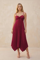 Spaghetti Strap Pleated A - Line Chiffon Midi Bridesmaid Dress in Berry - KISS BRIDAL Bridesmaid Dresses