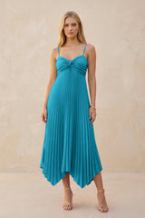 Spaghetti Strap Pleated A - Line Chiffon Midi Bridesmaid Dress in Blue Jay - KISS BRIDAL Bridesmaid Dresses