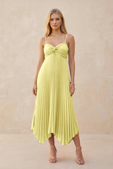 Spaghetti Strap Pleated A - Line Chiffon Midi Bridesmaid Dress in Buttercup - KISS BRIDAL Bridesmaid Dresses
